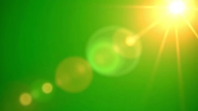 Bright sunburst with lens flare on a vibrant green background, creating a cheerful and energetic mood.