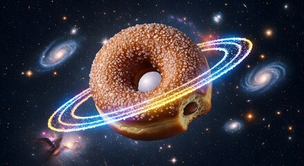 Cosmic Donut Saturn Ringed Planet Galaxy Universe Fantasy Food Art Surreal Space