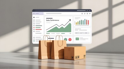 Business growth and logistics represented by charts and shipping boxes
