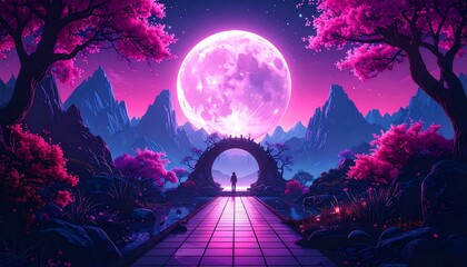 Neon Dreamscape - A Journey Under the Pink Moon.