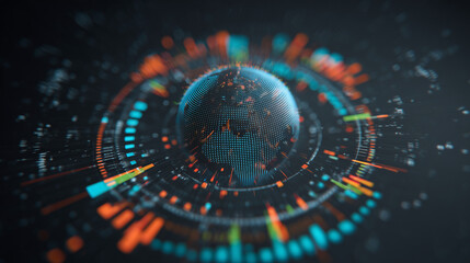 Futuristic Digital Globe with Data Visualization Elements in Circular Interface