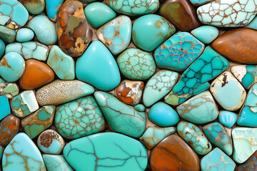 Raw turquoise stones being extracted, with their distinctive blue-green color and matrix patterns