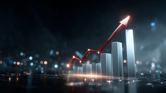 Rising Bar Chart with Red Arrow Showing Financial Growth
