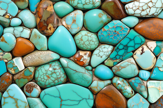 Raw turquoise stones being extracted, with their distinctive blue-green color and matrix patterns