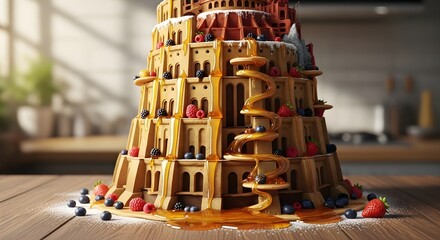 Pancake Tower Extravaganza A Stacked Delight Drizzled in Sweetness