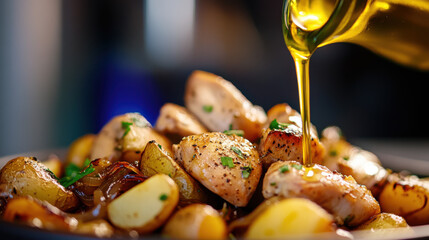 Delicious and Appetizing Roasted Chicken with Potatoes and Herbs Dish