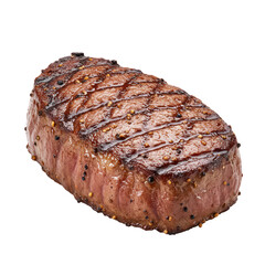 Grilled Steak Isolated On Transparent Background Showing Juicy Brown Meat Texture and Peppered Surface