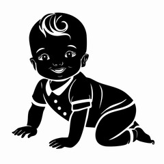 Diverse Baby Silhouette Set Showing Crawling Sitting And Standing On White Background Ideal For Design Projects