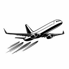 Commercial Airplane Taking Off With Vapor Trails Illustration Design In Black And White Aesthetic Depicting Travel
