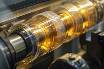 Plastic extrusion process, where continuous plastic profiles are being formed and cut to length