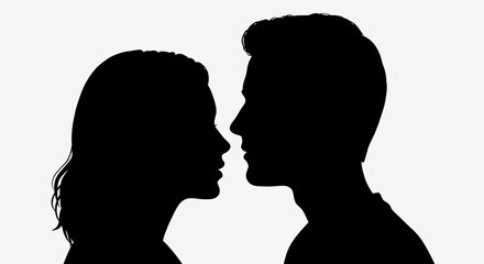 Silhouetted couple in close proximity gazing lovingly at each other intimacy