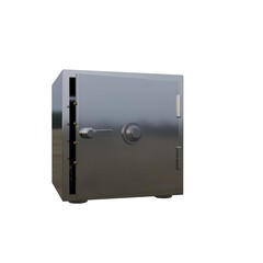 Obraz premium 3D illustration of a black secure safe box with locking mechanism, representing financial security, banking protection, savings, and asset safety. Perfect for use in concepts related to investment.