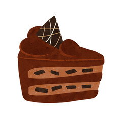 チョコレートケーキ　水彩風手描きイラスト