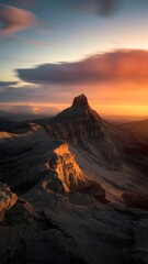 Naklejka premium Dramatic sunset over rugged mountain peaks with colorful sky