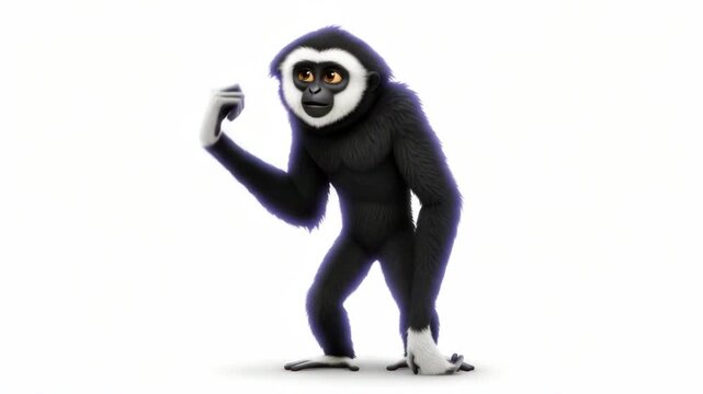 Animated Gibbon Enjoys a Lighthearted Walk Cycle with Subtle Gestures on Clean Background