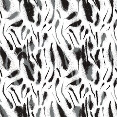 Seamless abstract geometric pattern. Background in black, grey, white. Illustration. Lines, stains. Design for textile fabrics, wrapping paper, background, wallpaper, cover.