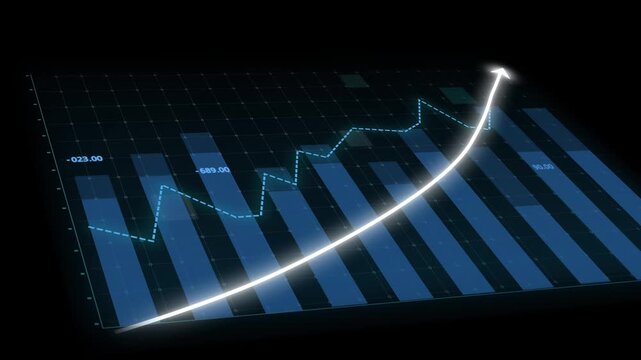 Business growth concept in allusive graph chart showing marketing sales profit increasing to future target . Excellent financial status of corporate business rise up . Finance and money 3D rendering .
