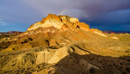 Mountain Landscape with Rainbow and Colorful Geological Formations