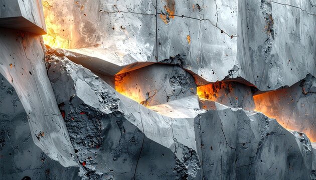 Abstract Futuristic Cityscape Macro Close Up with Neon Lights and Glowing Orange Tones in Dark Background