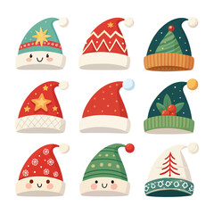 Cute Santa Hat Vector Set with Holiday Designs