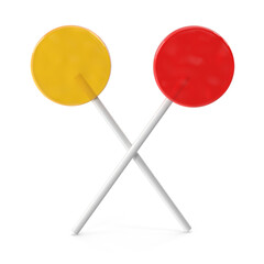Two colorful lollipops crossed on a white stick