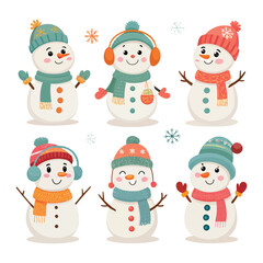 Cute Snowman Character Set for Christmas and Winter