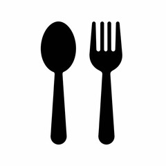 Black silhouette of a spoon and fork, commonly used for eating meals.