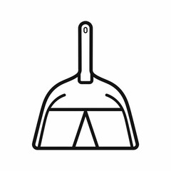 Line art illustration of a dustpan with a handle and a triangular design on the front.