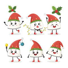 Cute Christmas Cartoon Characters Vector Illustration Set
