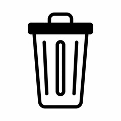 A simple black and white icon representing a trash can with a lid.