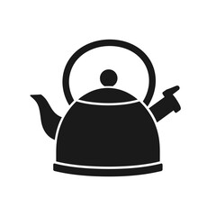 Obraz premium Black silhouette icon of a traditional stovetop kettle with a handle and spout for boiling water.