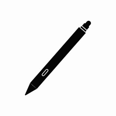 A black silhouette icon of a modern digital pen or stylus for a tablet, isolated on a white background.
