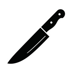 A black silhouette of a chef's knife with a black handle and a silver blade.