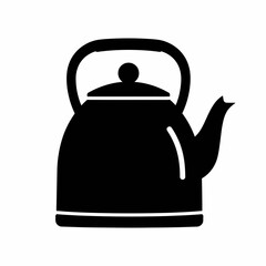 Obraz premium Black and white illustration of a classic stovetop kettle with a handle and spout.