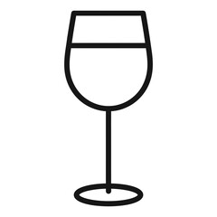 A simple black outline icon of a wine glass partially filled with liquid on a white background.