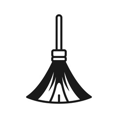 Simple black and white icon of a broom, a common cleaning tool.