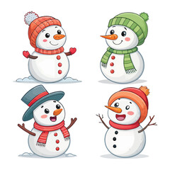Cute Snowman Character Set for Christmas and Winter