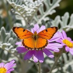Obraz premium Orange Butterfly on Purple Flower.