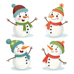 Cute Snowman Character Set for Christmas and Winter