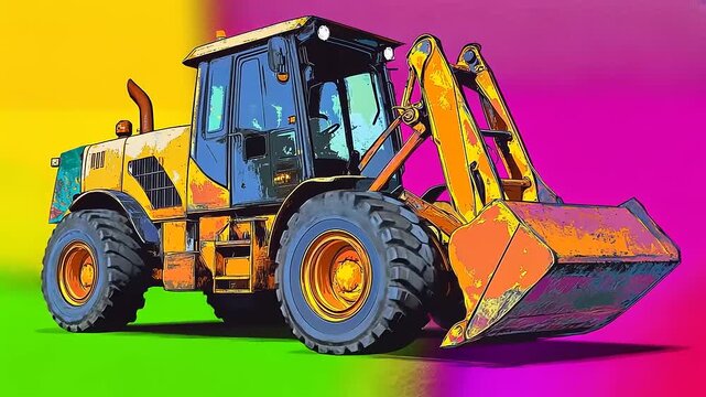 Colorful Loader Illustration - Vibrant Construction Vehicle Art.