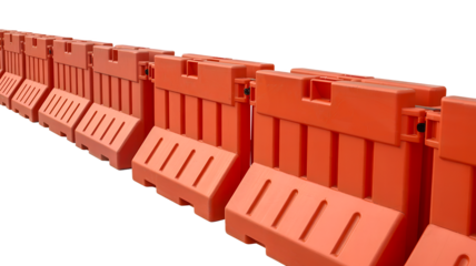 Orange plastic barrier isolated on transparent background used for traffic and crowd control