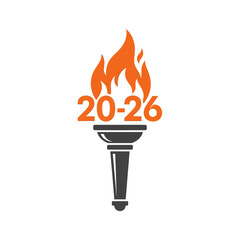 Flaming torch icon with the numbers 20-26 for a sporting event.