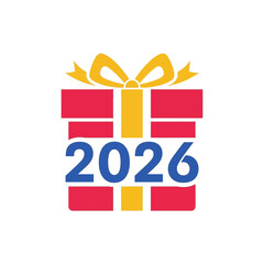 Happy New Year 2026 gift box celebration icon.