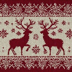 Knitted sweater seamless pattern, reindeer and snowflakes, 