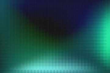 Dynamic abstract digital background with a vibrant gradient of deep blue, emerald green, and bright teal colors, featuring a modern pixel mosaic pattern for technology and design.