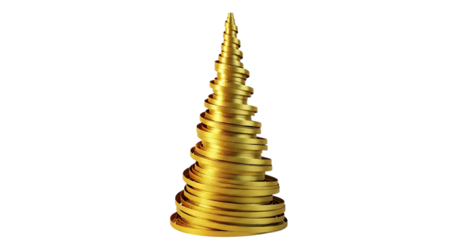 A golden christmas tree isolated on transparent background, a symbol of holiday cheer and festive decoration for the holiday season