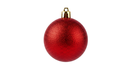 Red christmas ball isolated on transparent background, festive decoration and symbol of the winter holidays season, minimalist design and copy space available