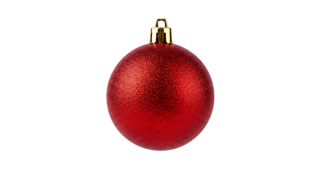 Red christmas ball isolated on transparent background, festive decoration and symbol of the winter holidays season, minimalist design and copy space available