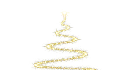 Sparkling gold christmas tree shape on transparent background, perfect for adding a touch of magic to your holiday designs isolated on transparent background