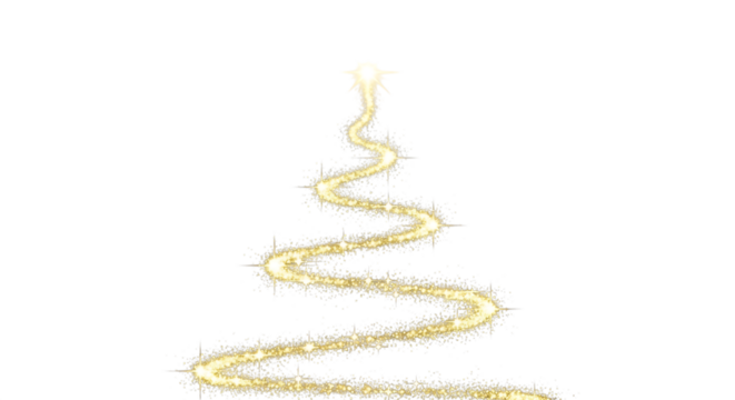 Sparkling gold christmas tree shape on transparent background, perfect for adding a touch of magic to your holiday designs isolated on transparent background